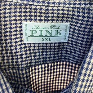 Thomas Pink Shirt Made in Ireland Mens XXL Blue Hounds Tooth Button Down